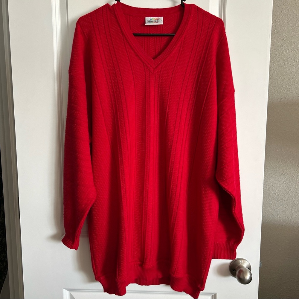 MONELLO Red V-Neck Sweater Women’s Size XL-2X Vintage